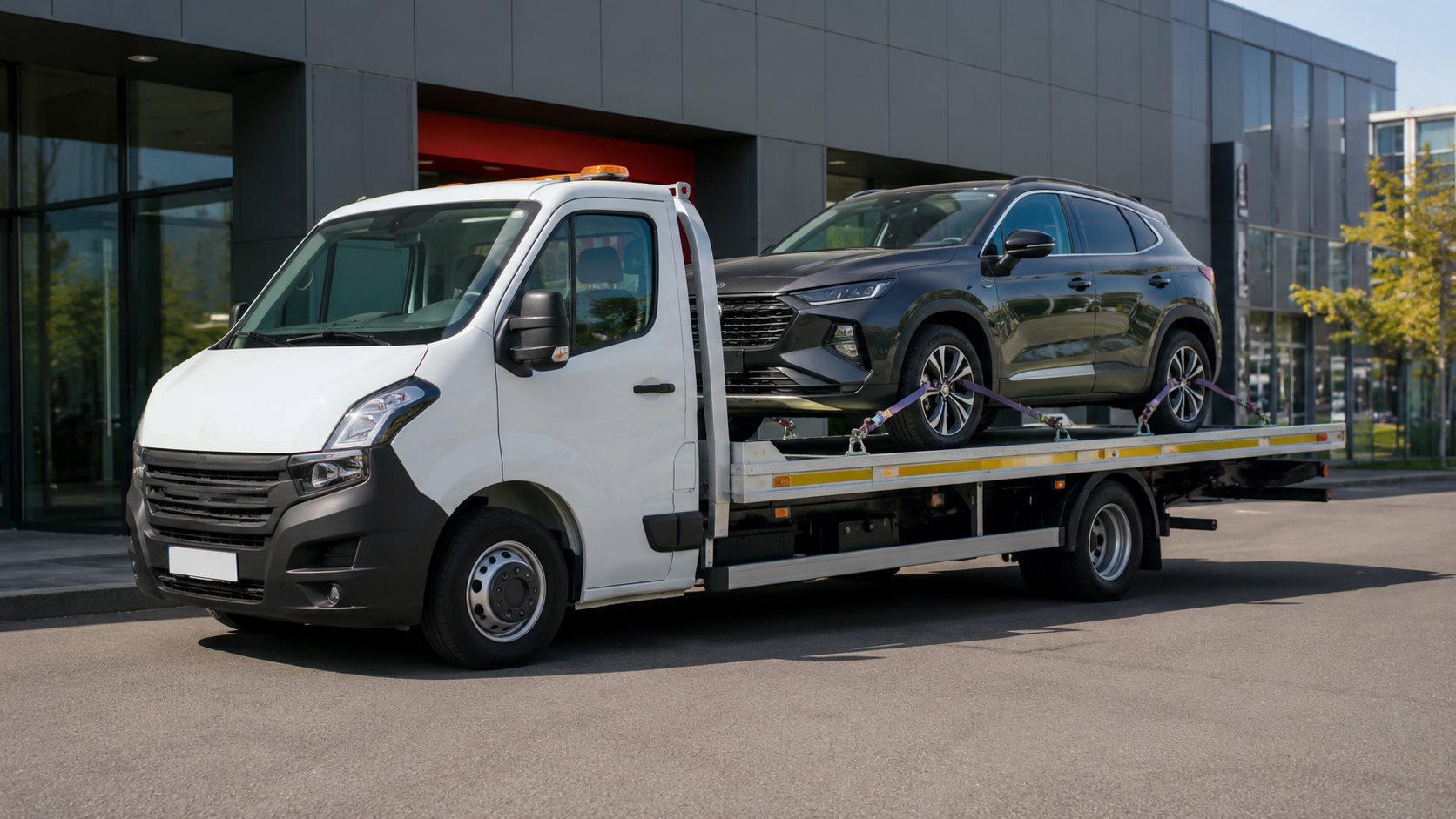 Autotransporter med SUV på ladet